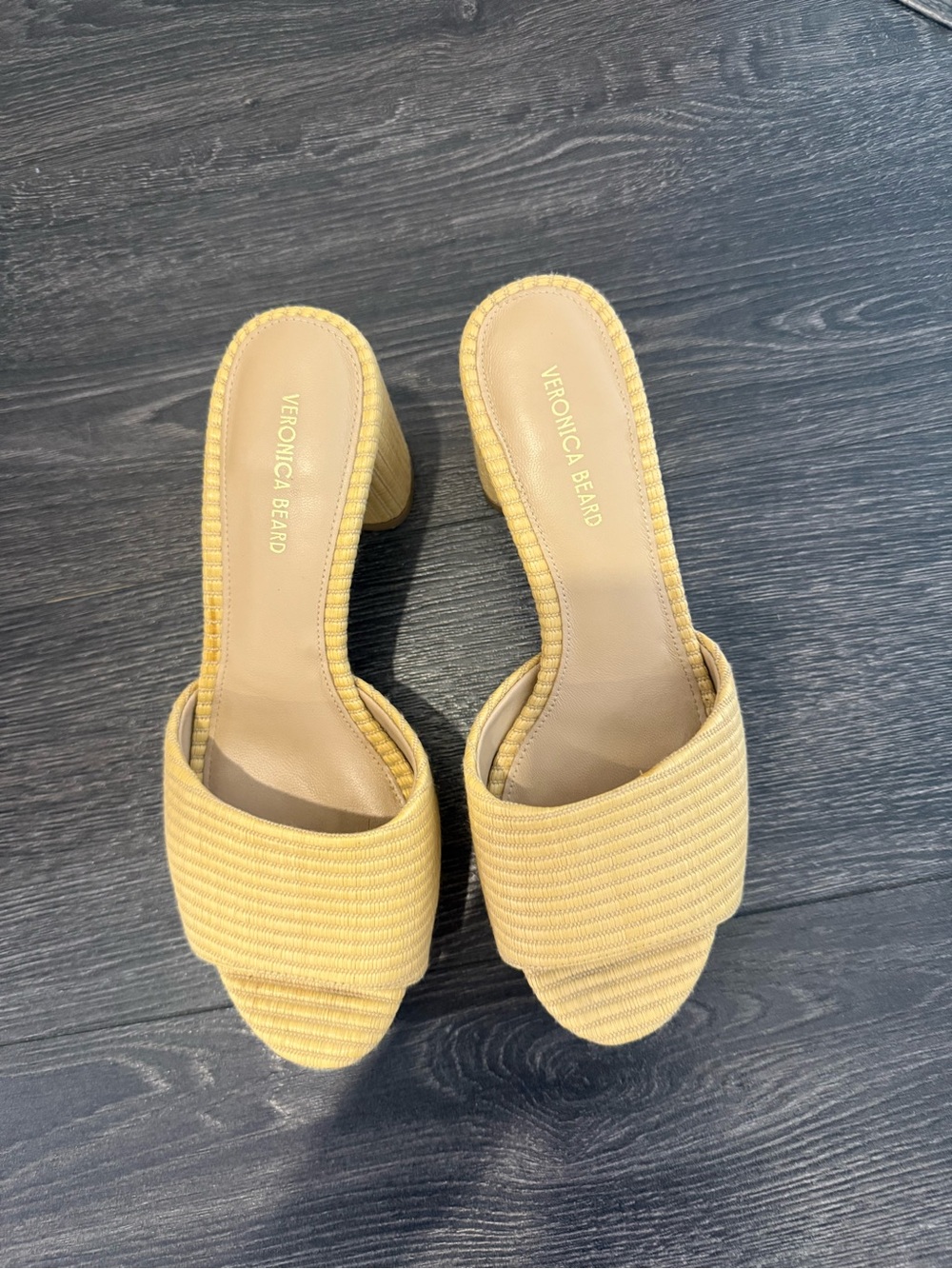 Veronica Beard Yellow beige Woven Slide Mules